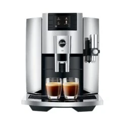JURA E8 Espresso Machine - Chrome (NAA) 20 JURA E8 Espresso Machine - Chrome (NAA) -Crema Coffee Store E8 Chrome NAA frontal 2xespresso square