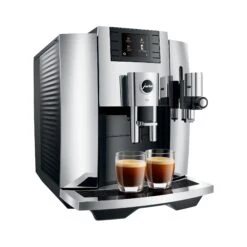 JURA E8 Espresso Machine - Chrome (NAA) 21 JURA E8 Espresso Machine - Chrome (NAA) -Crema Coffee Store E8 Chrome NAA leftprofle 2xespresso square