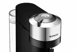 Nespresso Vertuo Next Deluxe Espresso Machine By DeLonghi With Aeroccino - Chrome -Crema Coffee Store ENV120C Vertuo Next D Pure Chrome Delonghi CloseUp f1dd6101 e15e 4c86 9ff5 775dd6ca73ec