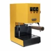 Gaggia Classic Evo Pro Espresso Machine In Sunshine Yellow With Walnut -Crema Coffee Store GACLASSICEVOPROYLWWL Yellow Walnut Bottomless EVO 2082