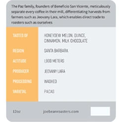 Joe Bean Honduras Jeovany Lara -Crema Coffee Store HondurasJeovanyLara BagLabelWeb