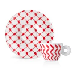 Illy Mona Hatoum Set Of 2 Espresso Cups And Saucers -Crema Coffee Store redcup2